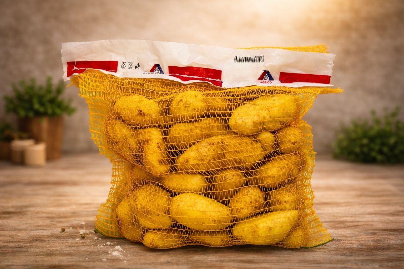 Kartoffeln im Netzsack mit bedrucktem Kopfetikett